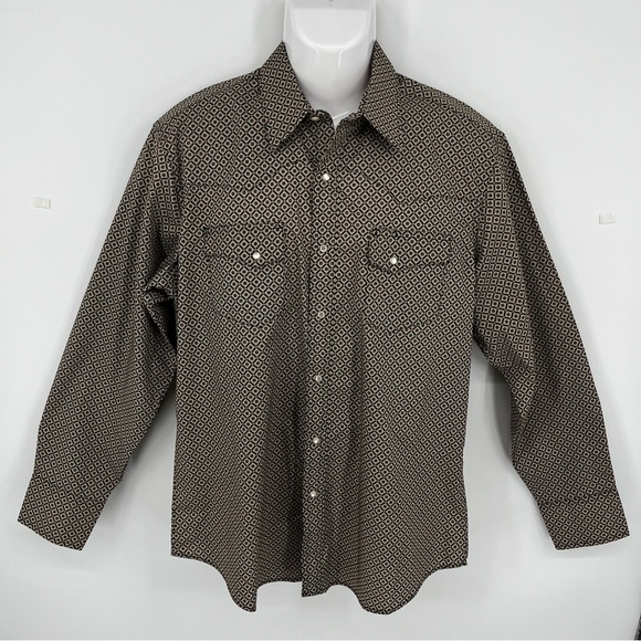 Wrangler Wrancher Long Sleeve Pearl Snap Geometric Print Western Cowboy Sz LG - Picture 1 of 8